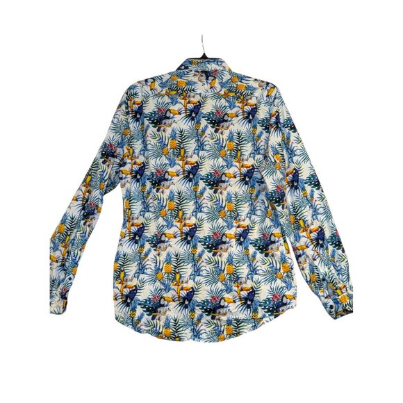 Paisley & Gray Slim Fit Tropical Toucan Parrot Orchid Print Button-Up Shirt L 17 - Picture 2 of 4